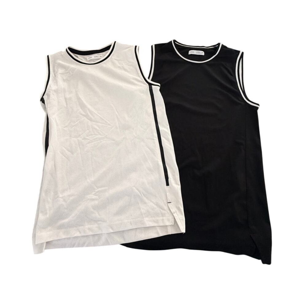 ZARA Girls 13-14 Mesh Jersey Tank Top Lot 2 Black White New York 1624 XS